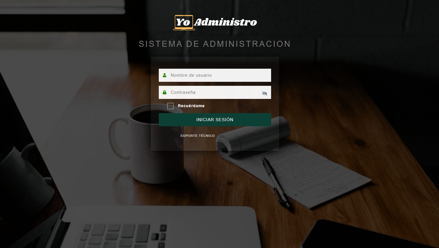 Dashboard del software Yo Administro mostrando panel de control